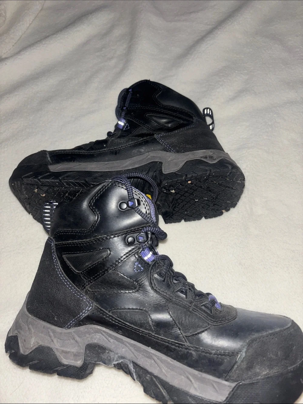Shoes For Crews Black Work Boots with Purple Accents
